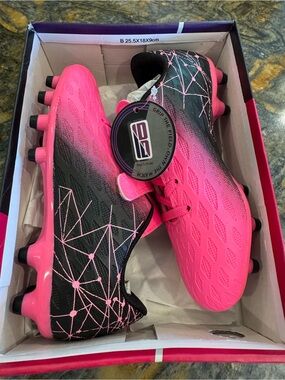 Kids Pink & Black Cleated Soccer Sneakers — Lightweight Performance